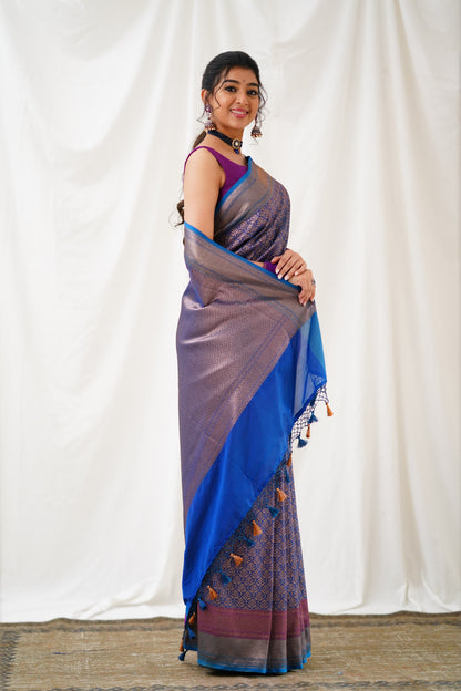 Antara Banarassi Silk Saree - Dark Blue