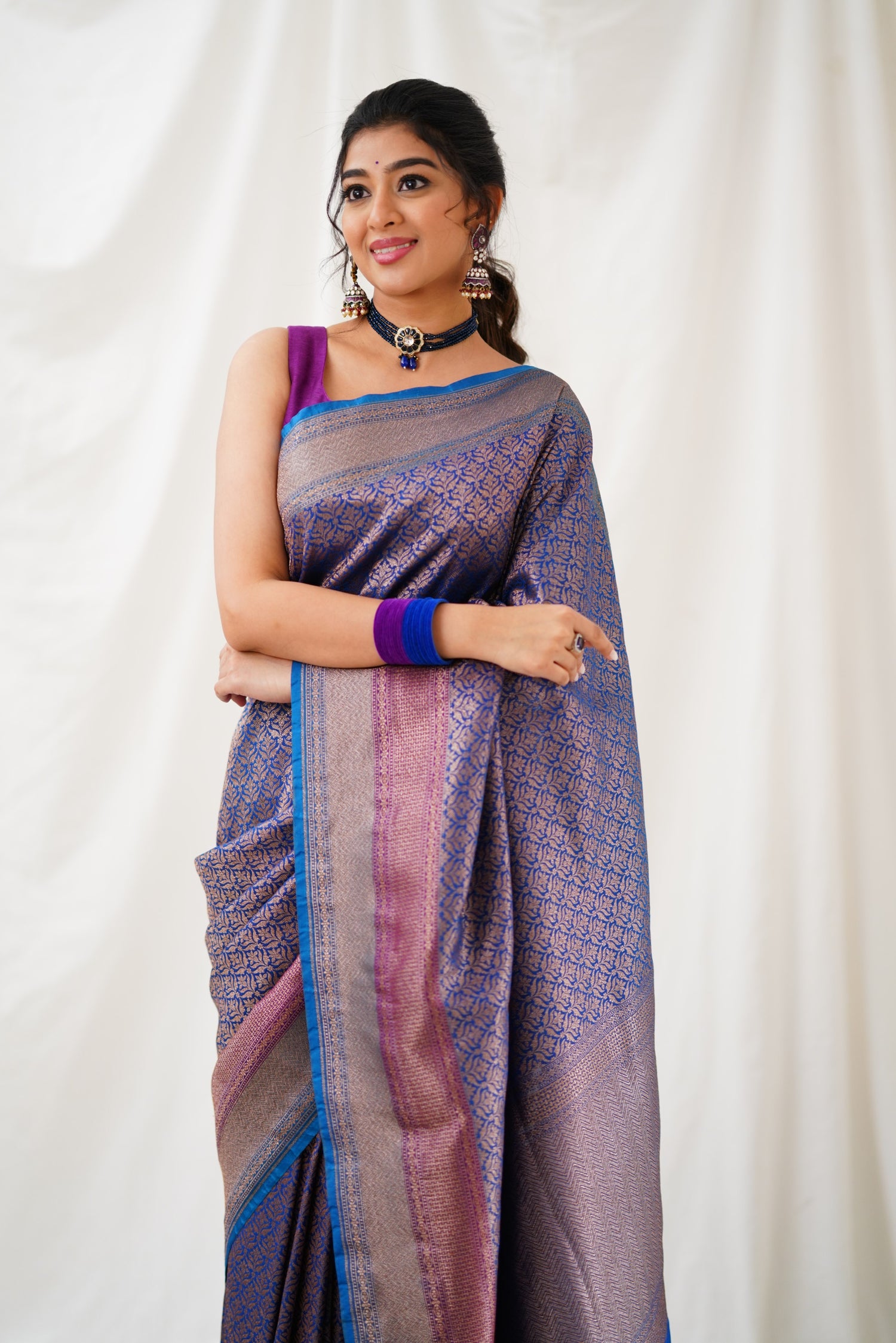 Antara Banarassi Silk Saree - Dark Blue