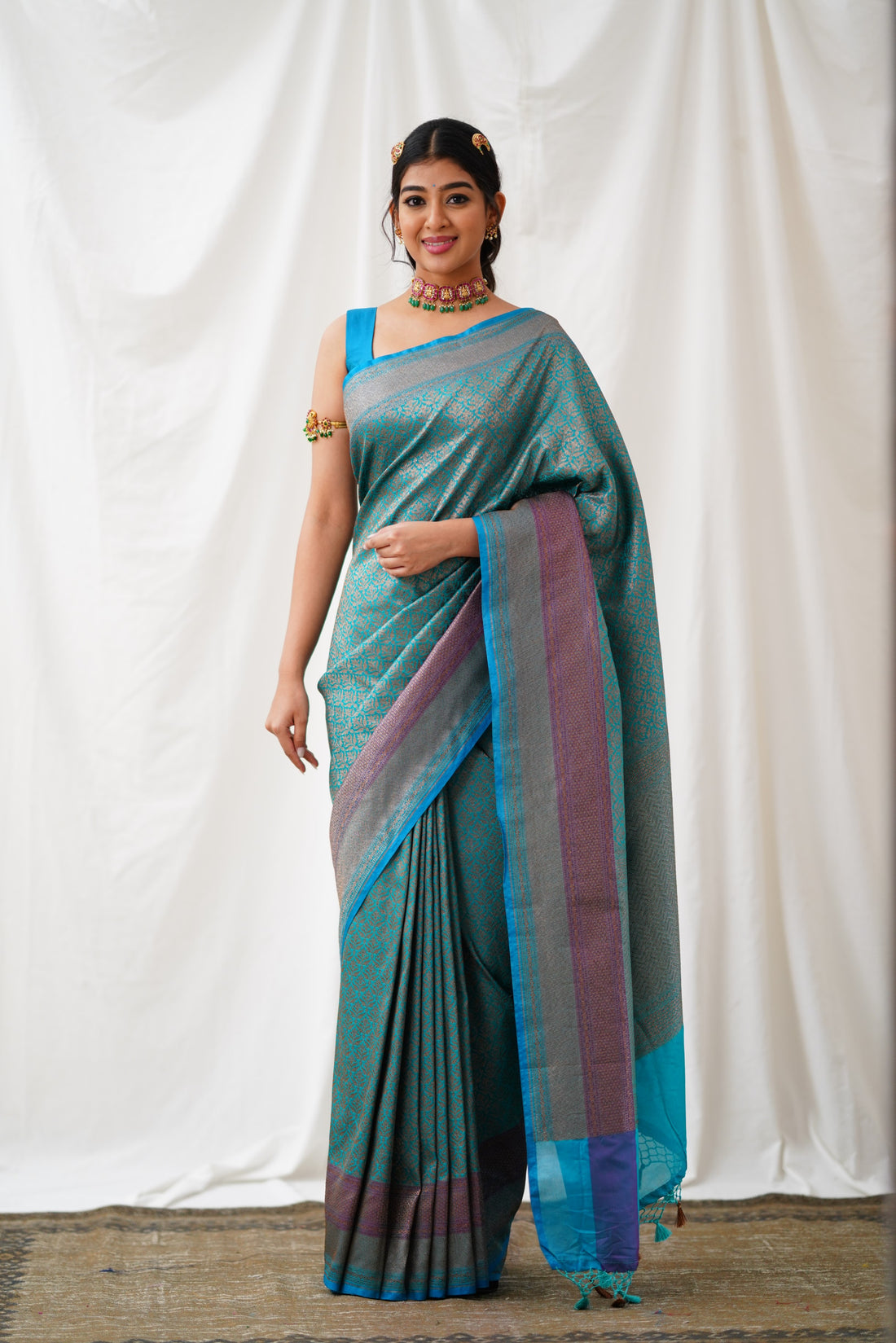 Antara Banarassi Silk Saree - Teal Blue