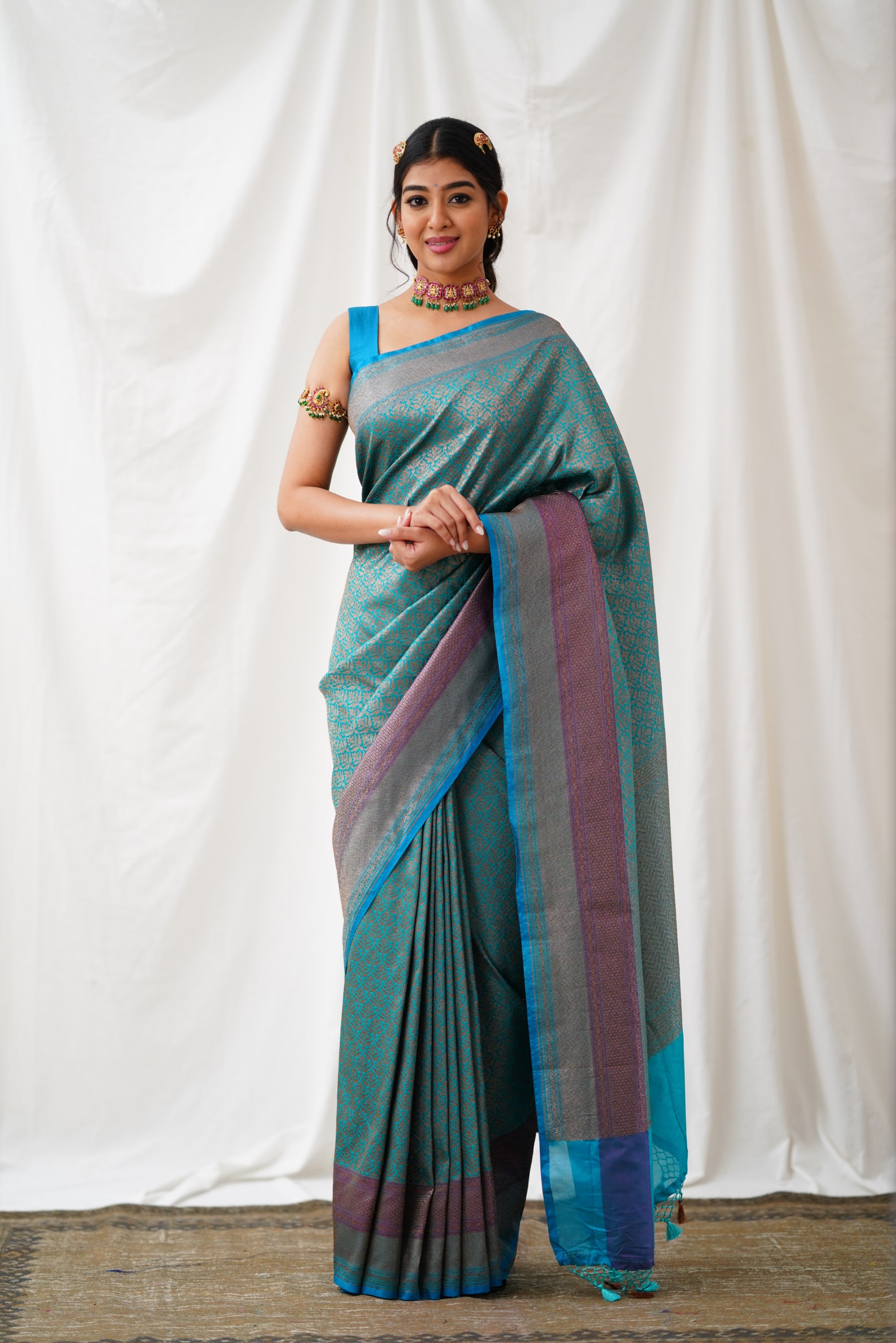 Antara Banarassi Silk Saree - Teal Blue