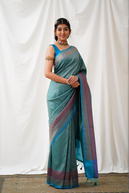 Antara Banarassi Silk Saree - Teal Blue