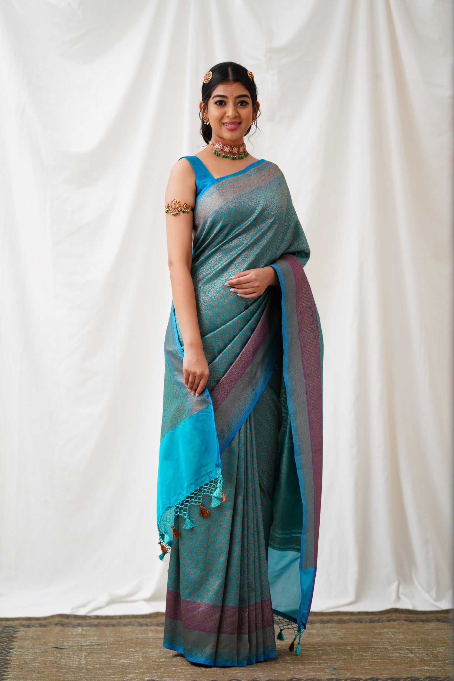 Antara Banarassi Silk Saree - Teal Blue