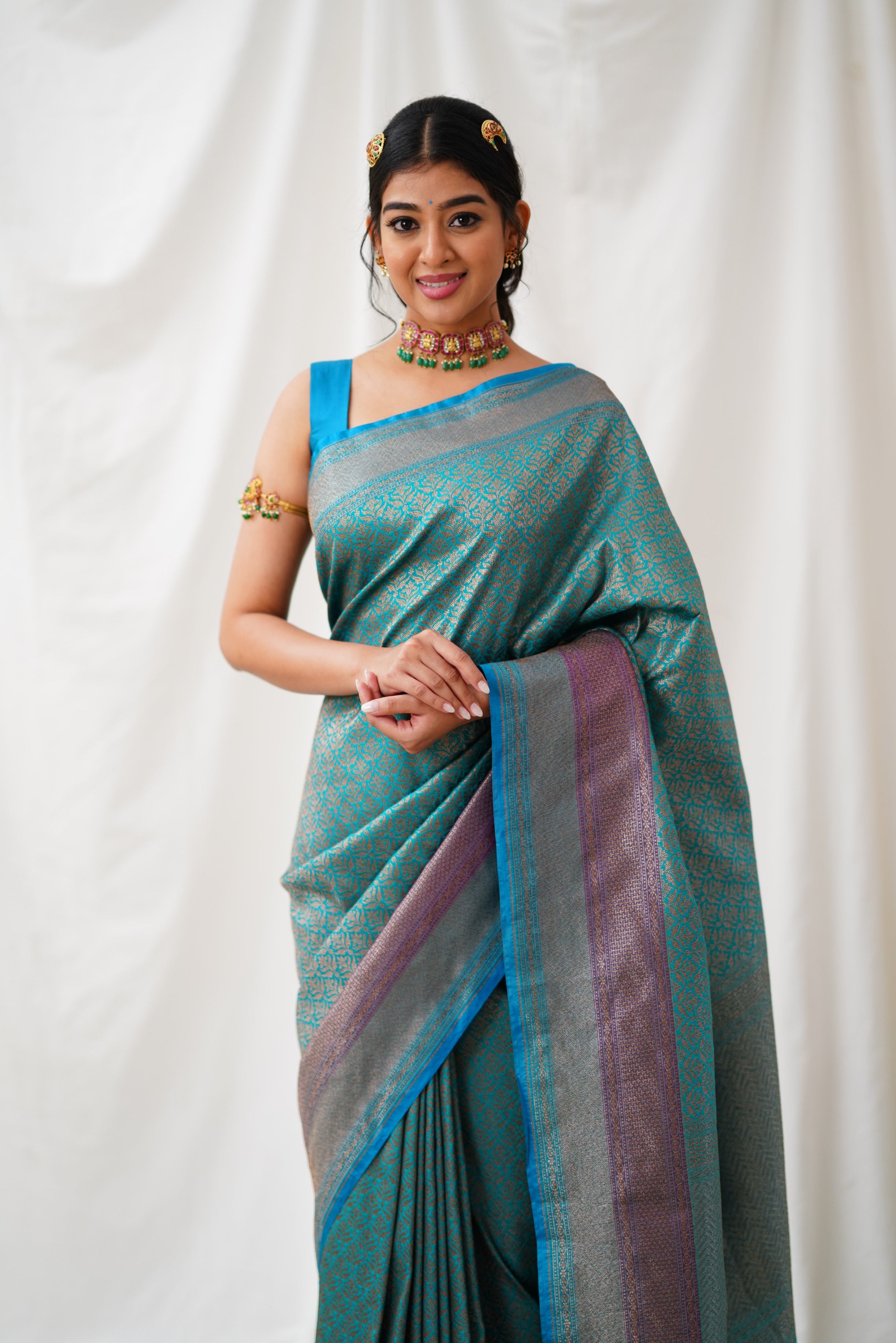 Antara Banarassi Silk Saree - Teal Blue