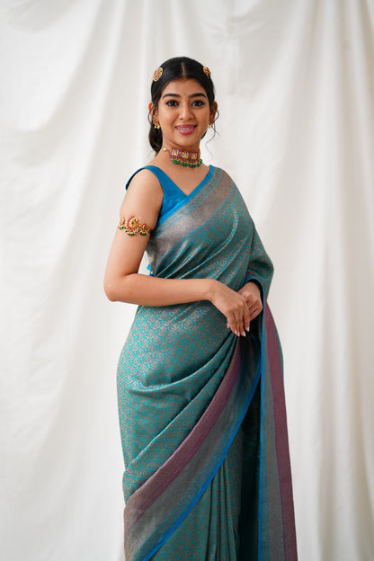 Antara Banarassi Silk Saree - Teal Blue