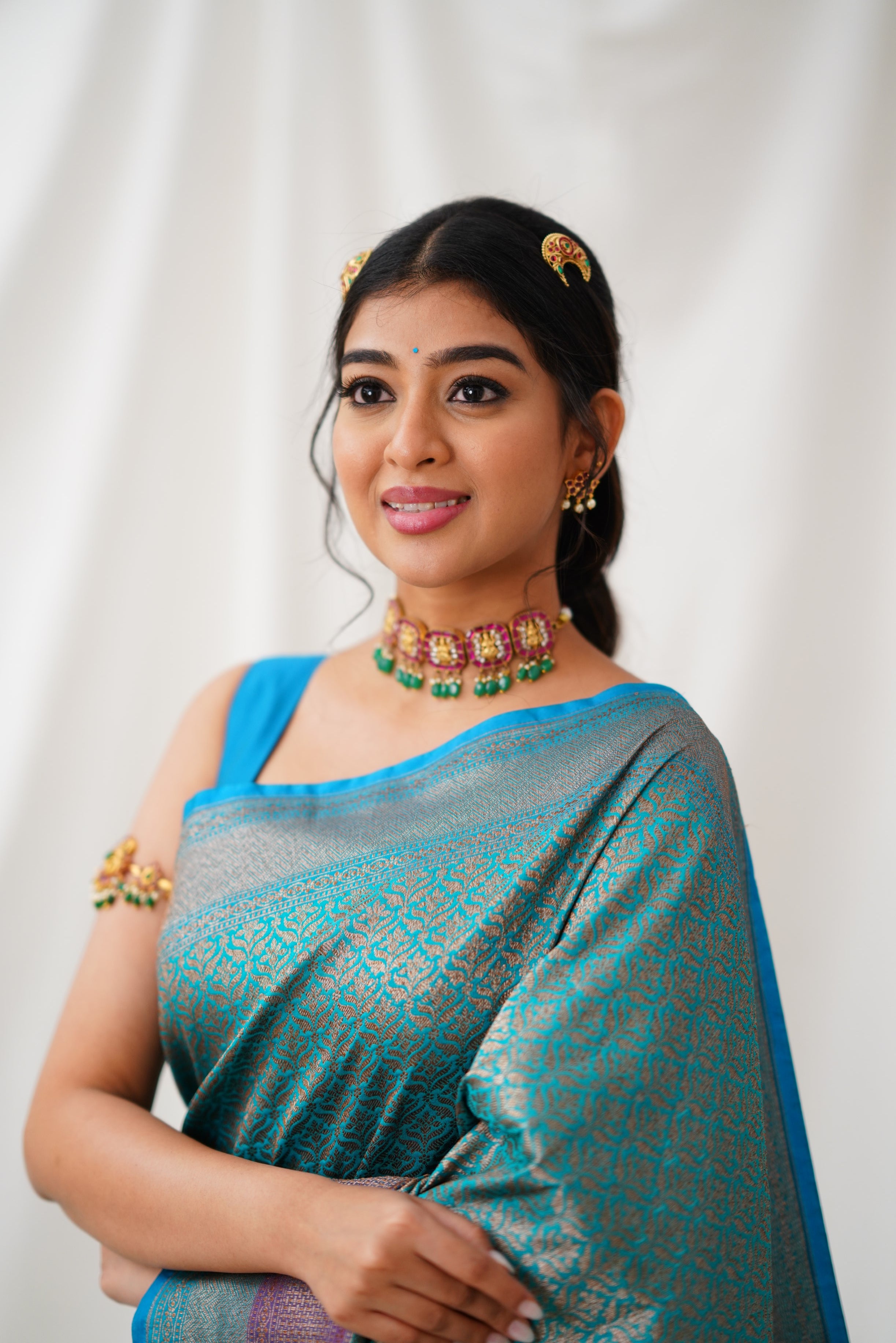 Antara Banarassi Silk Saree - Teal Blue