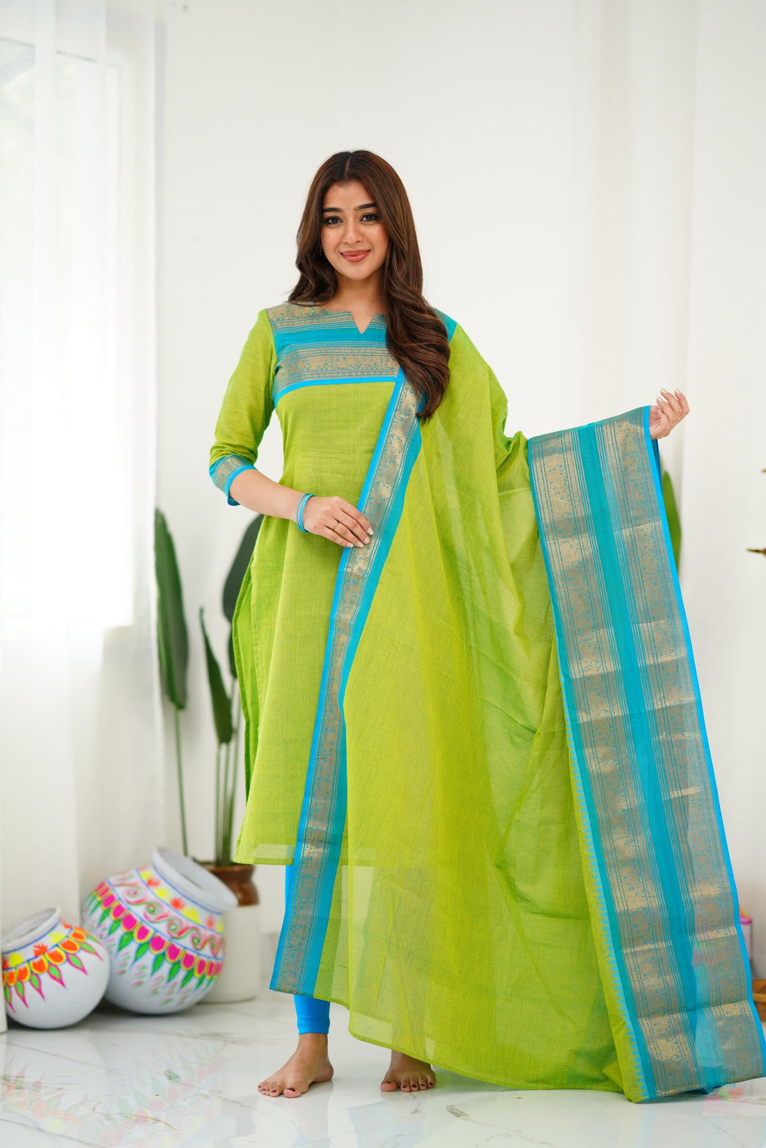 Meera Cotton Salwar - Light Green