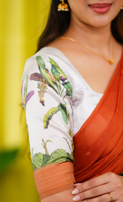 Padmakshi Blended Silk Half Saree - Off white and Dark Mustard Orange