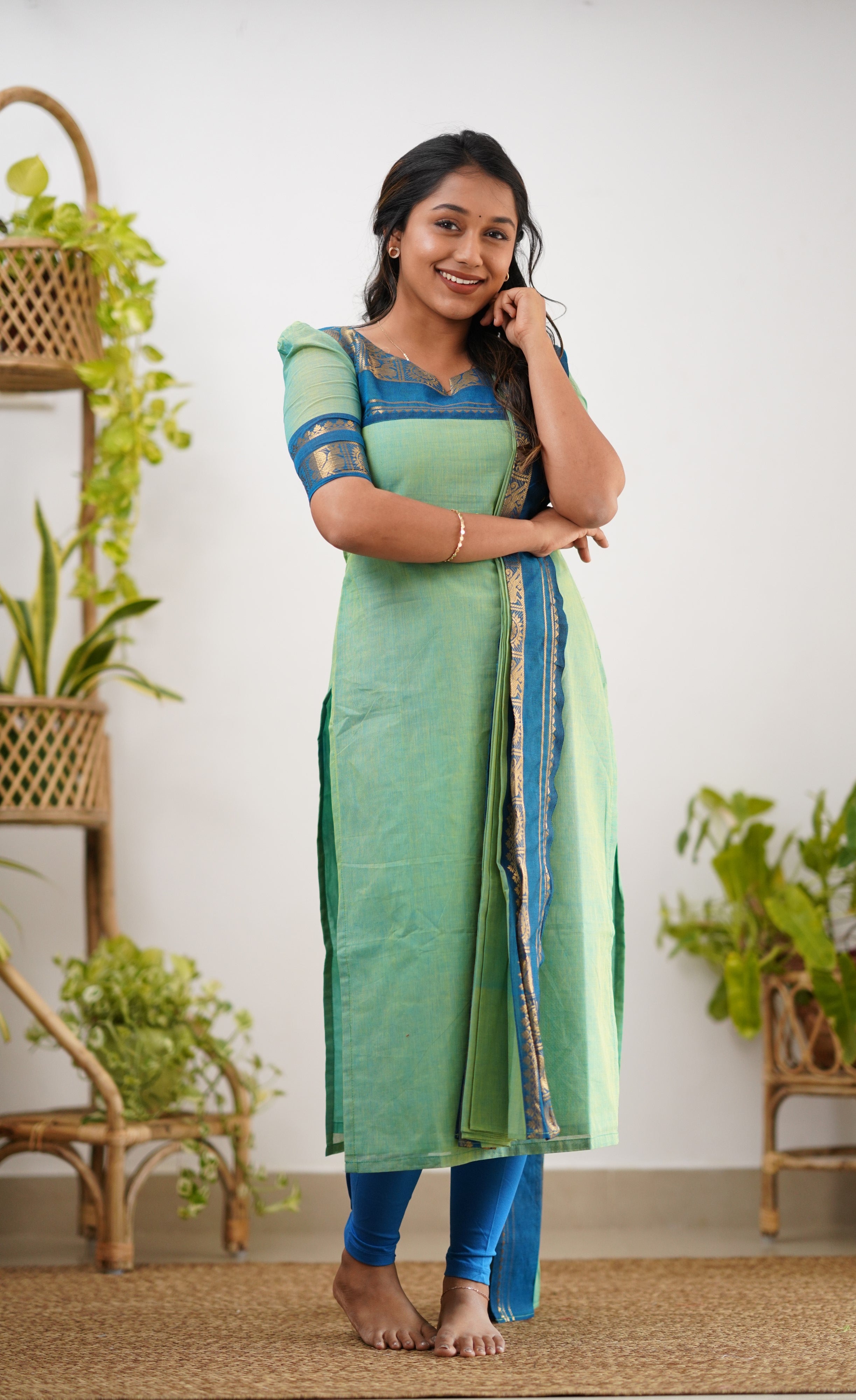 Meera Cotton Salwar - Sea Green