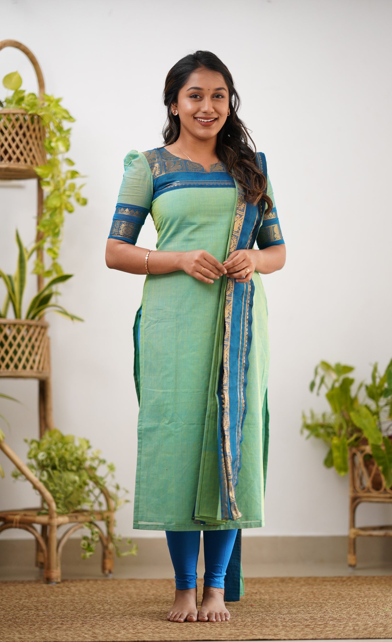 Meera Cotton Salwar - Sea Green