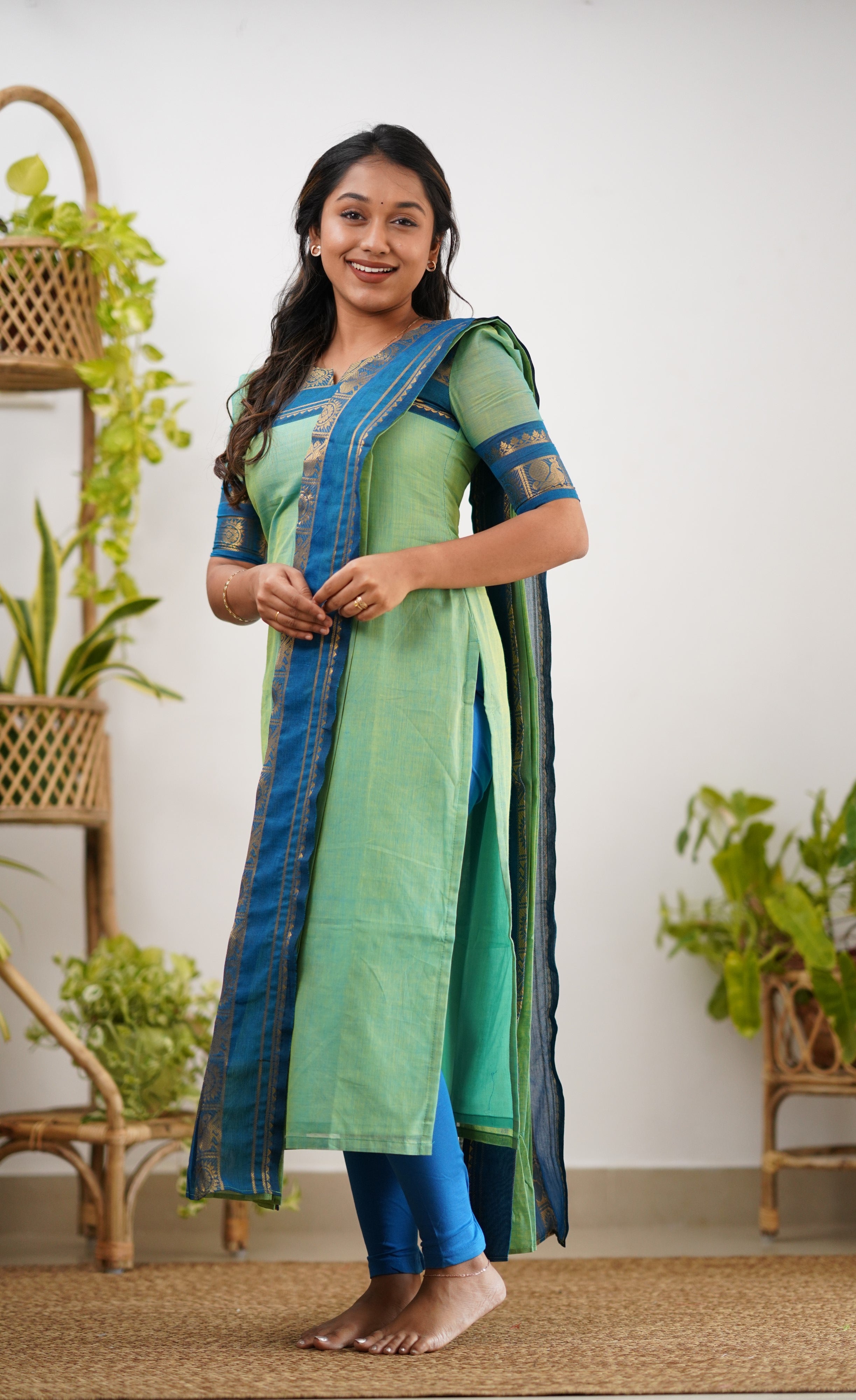 Meera Cotton Salwar - Sea Green