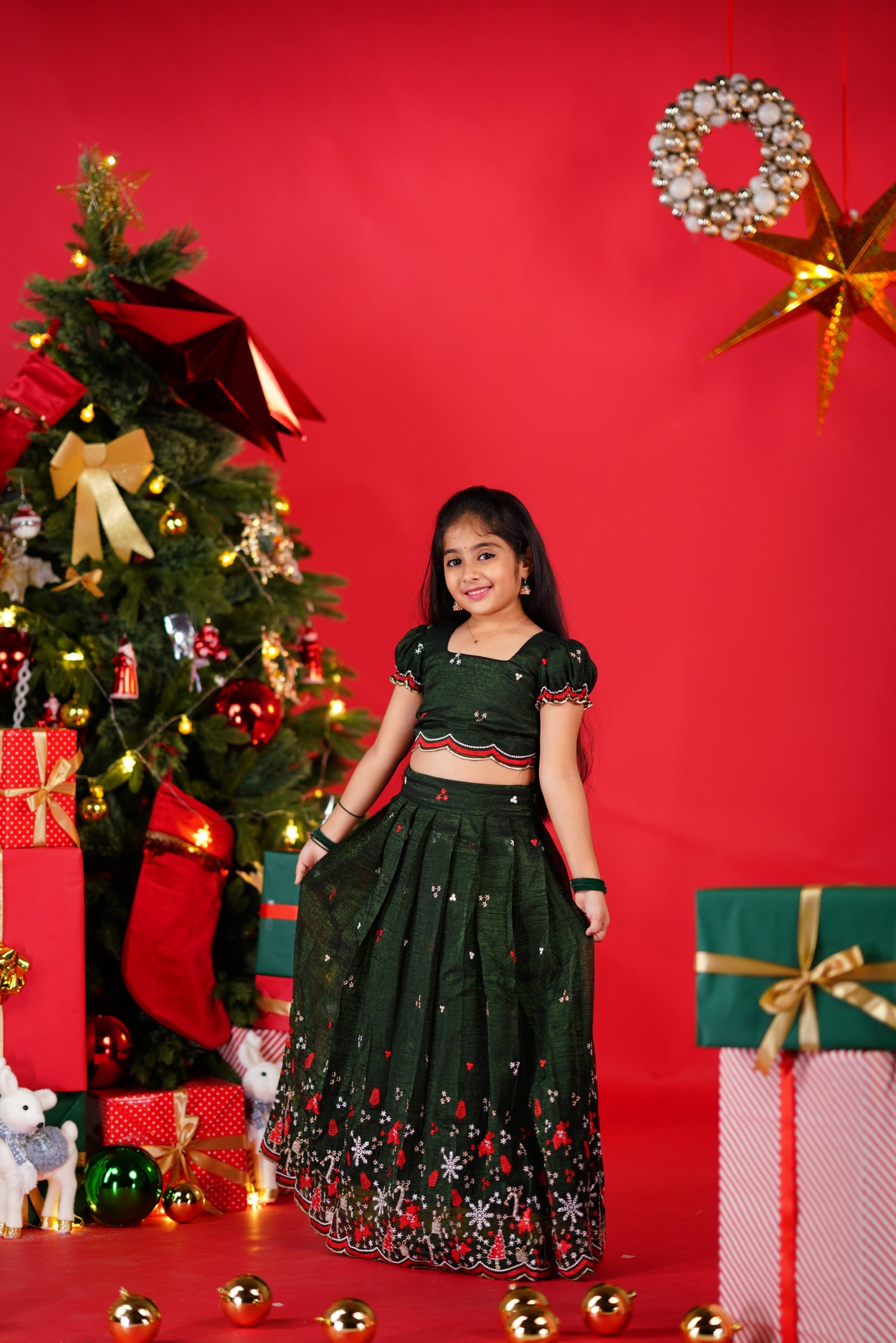 Christmas Croptop &amp; Skirt - Dark Green