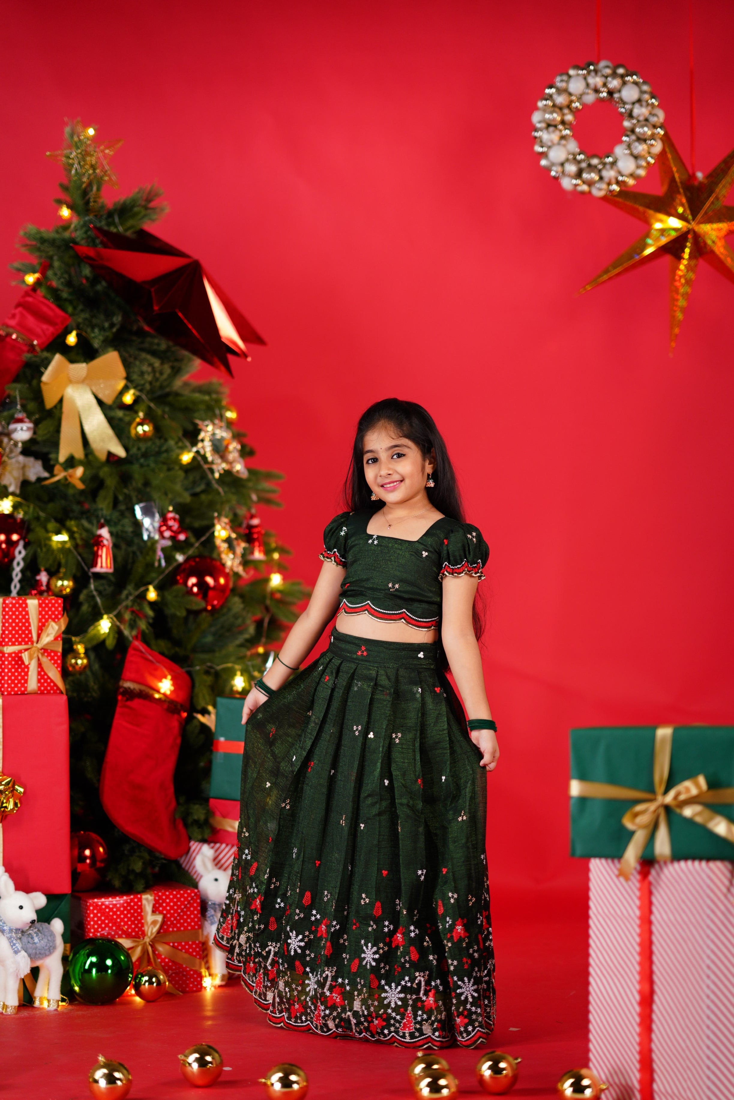 Christmas Croptop &amp; Skirt - Dark Green