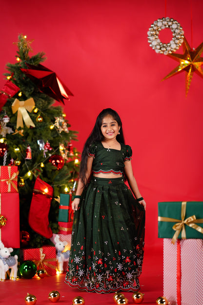 Christmas Croptop &amp; Skirt - Dark Green