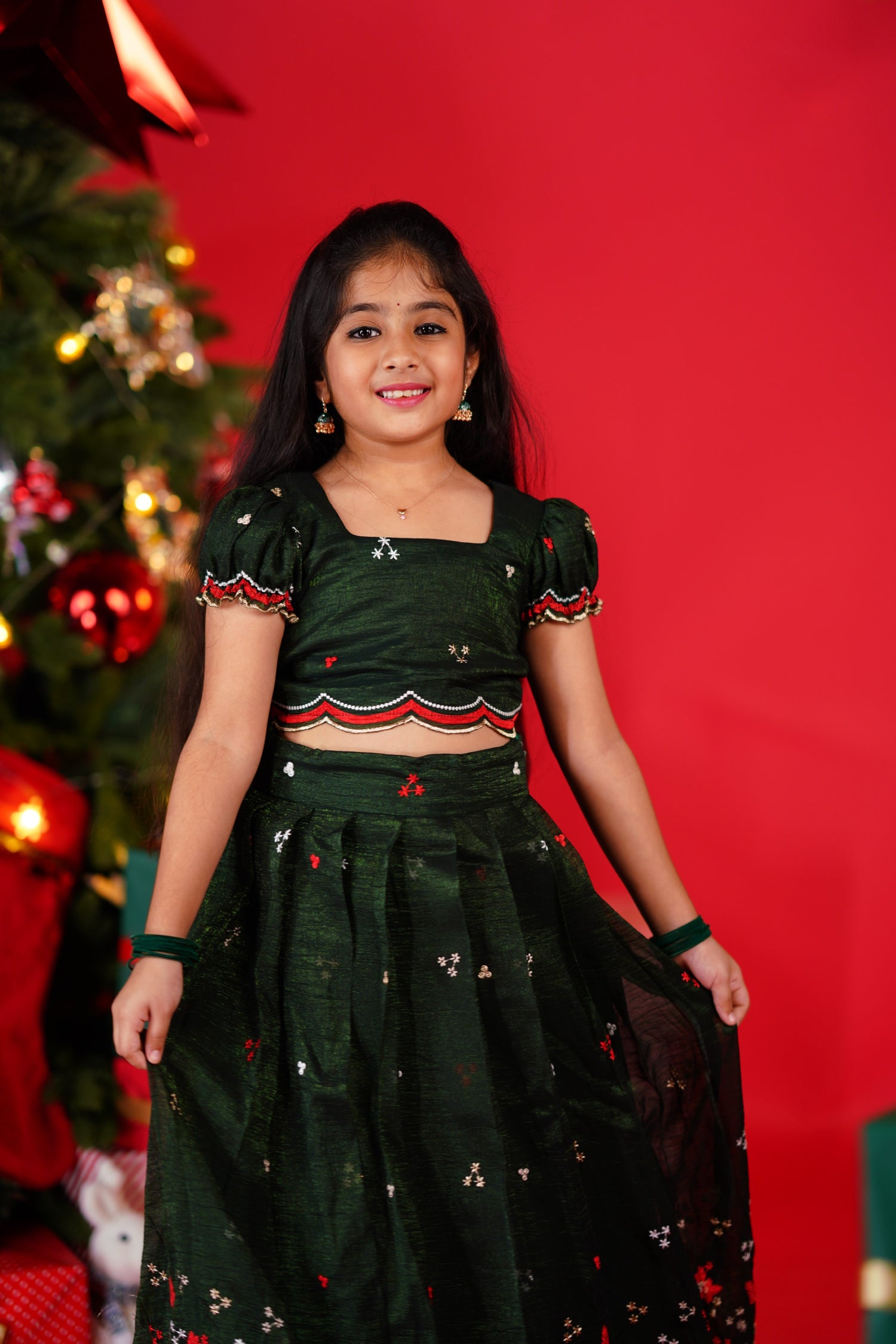 Christmas Croptop &amp; Skirt - Dark Green