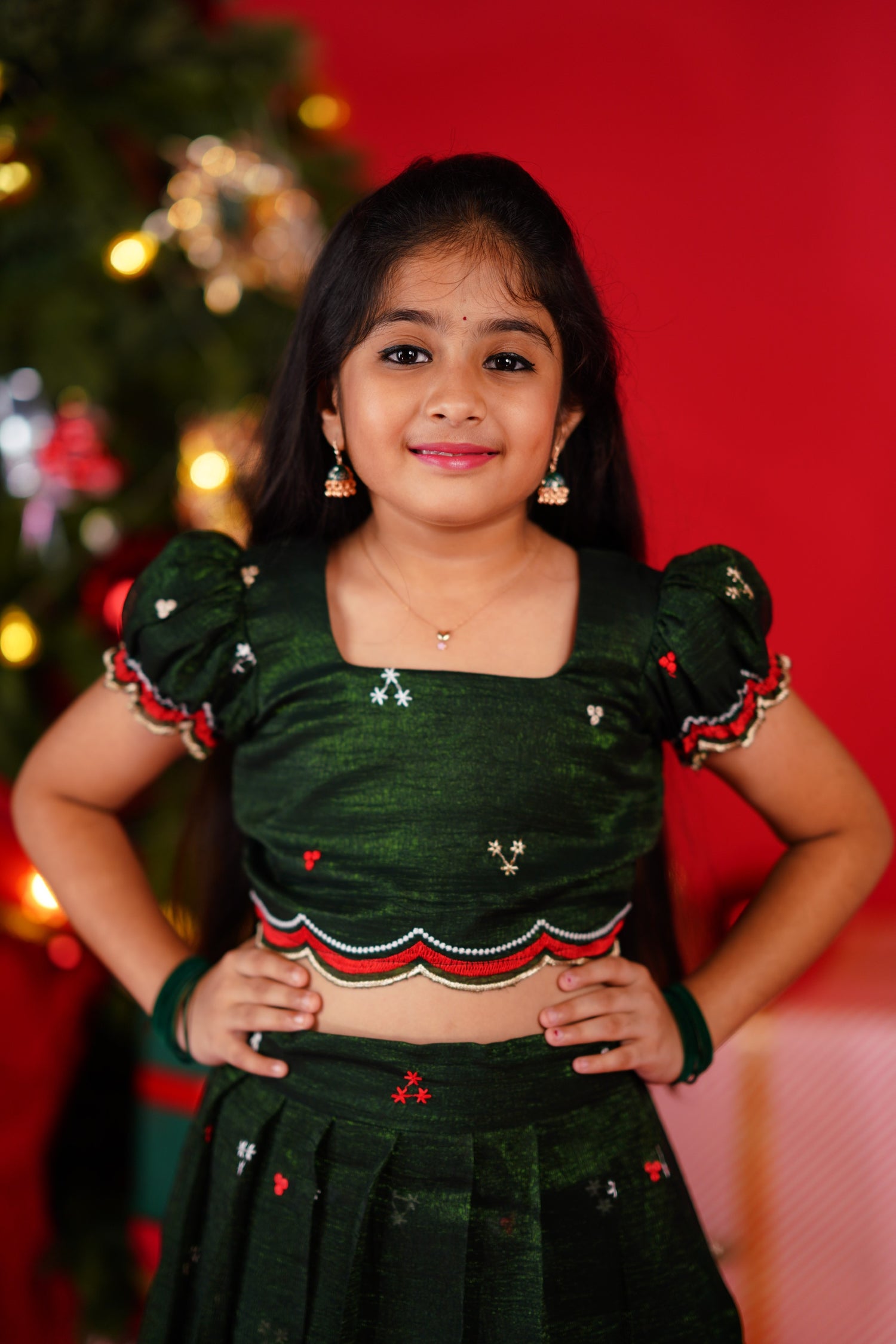 Christmas Croptop &amp; Skirt - Dark Green