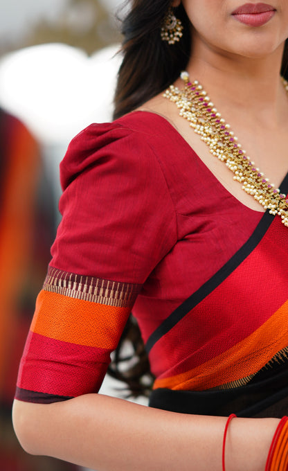 Maanvi Maheswari Silk Cotton Saree - Black and Red