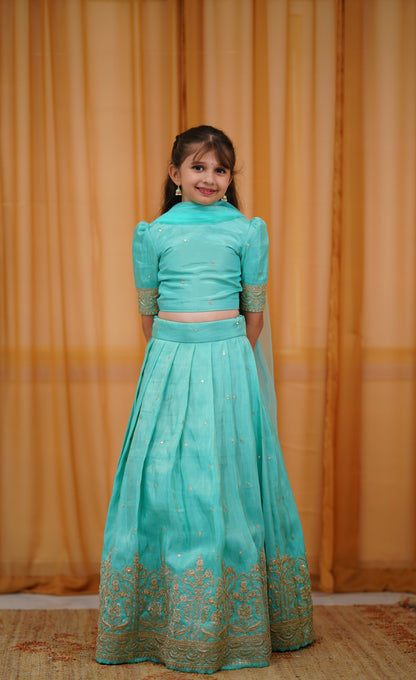 Gaji Silk Croptop &amp; Skirt - Teal Blue