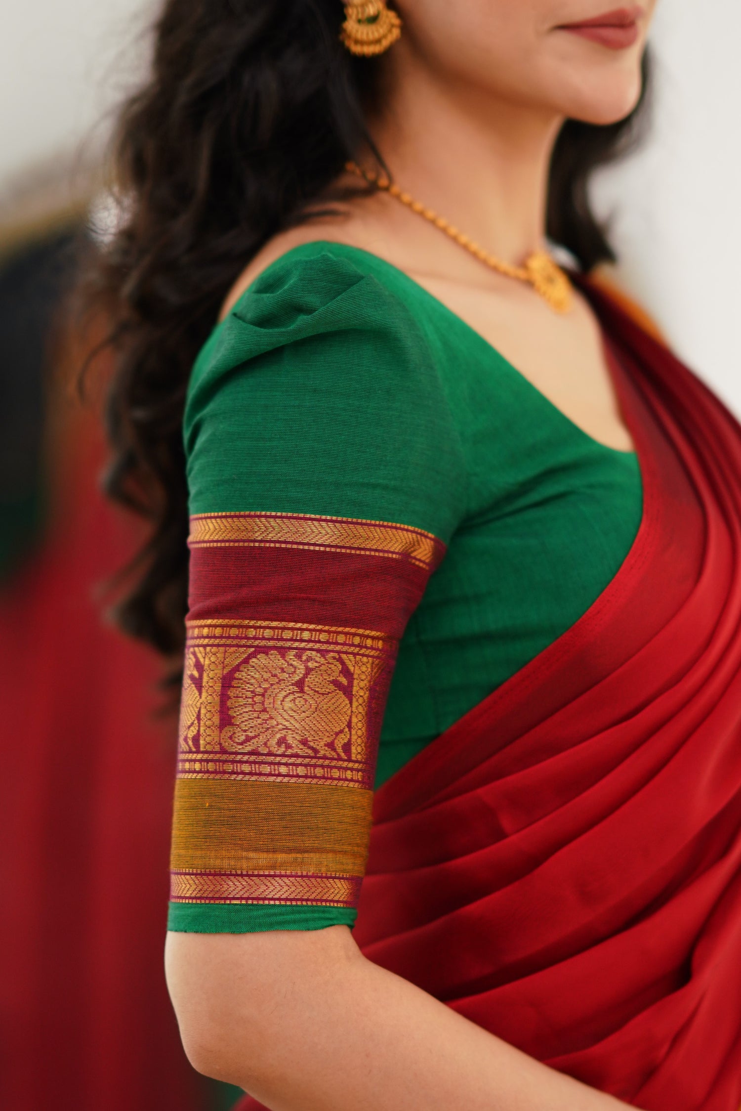 Padmaja Cotton Halfsaree - Green and Reddish Maroon