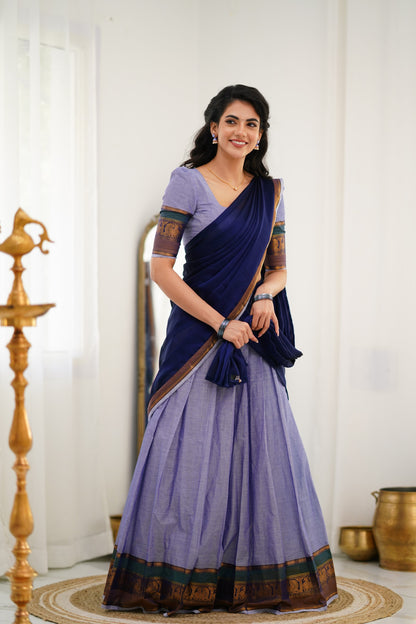 Padmaja  Cotton Halfsaree - Light Blue and Ink Blue