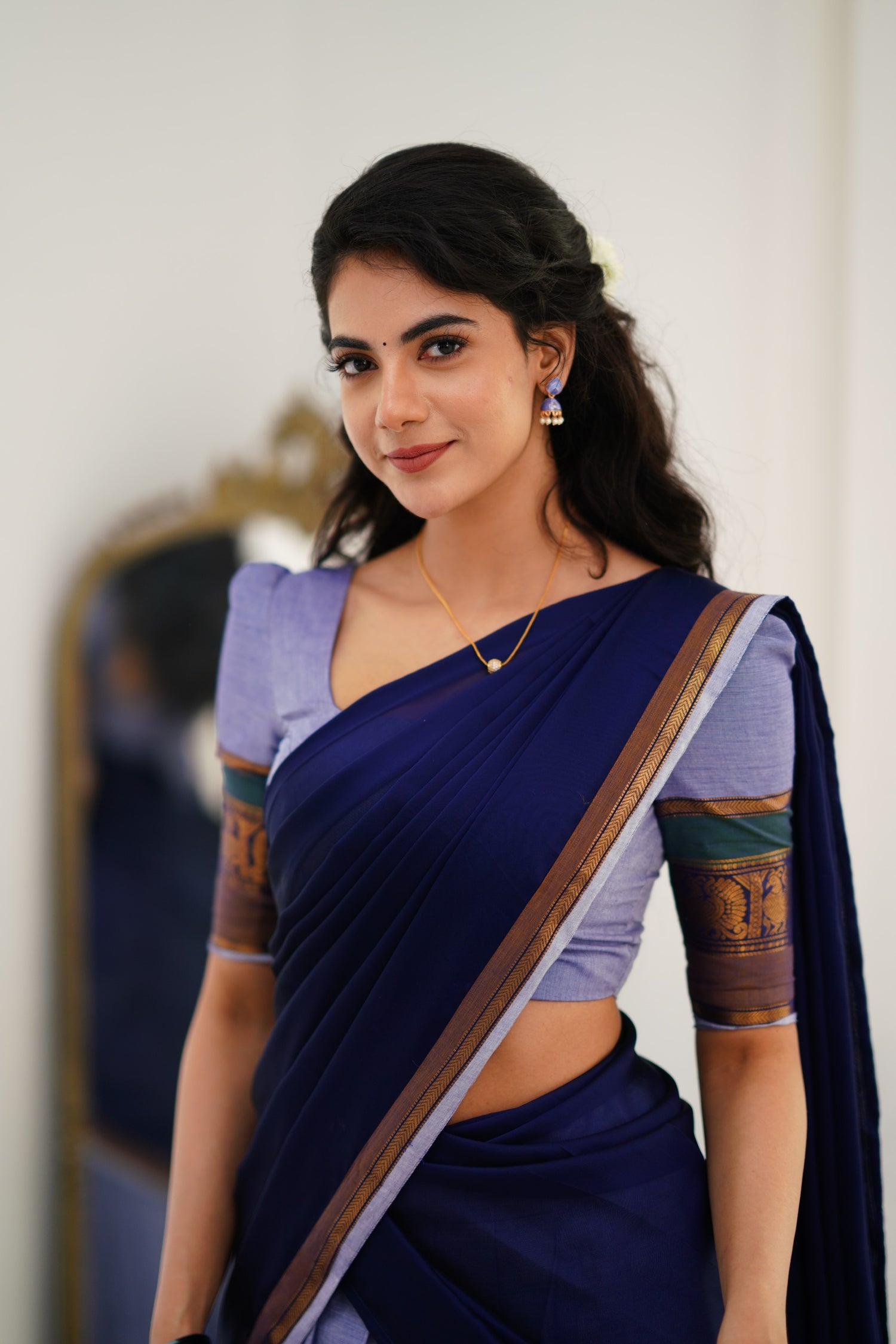 Padmaja  Cotton Halfsaree - Light Blue and Ink Blue