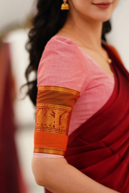 Padmaja Cotton Halfsaree - Pink and Reddish Maroon