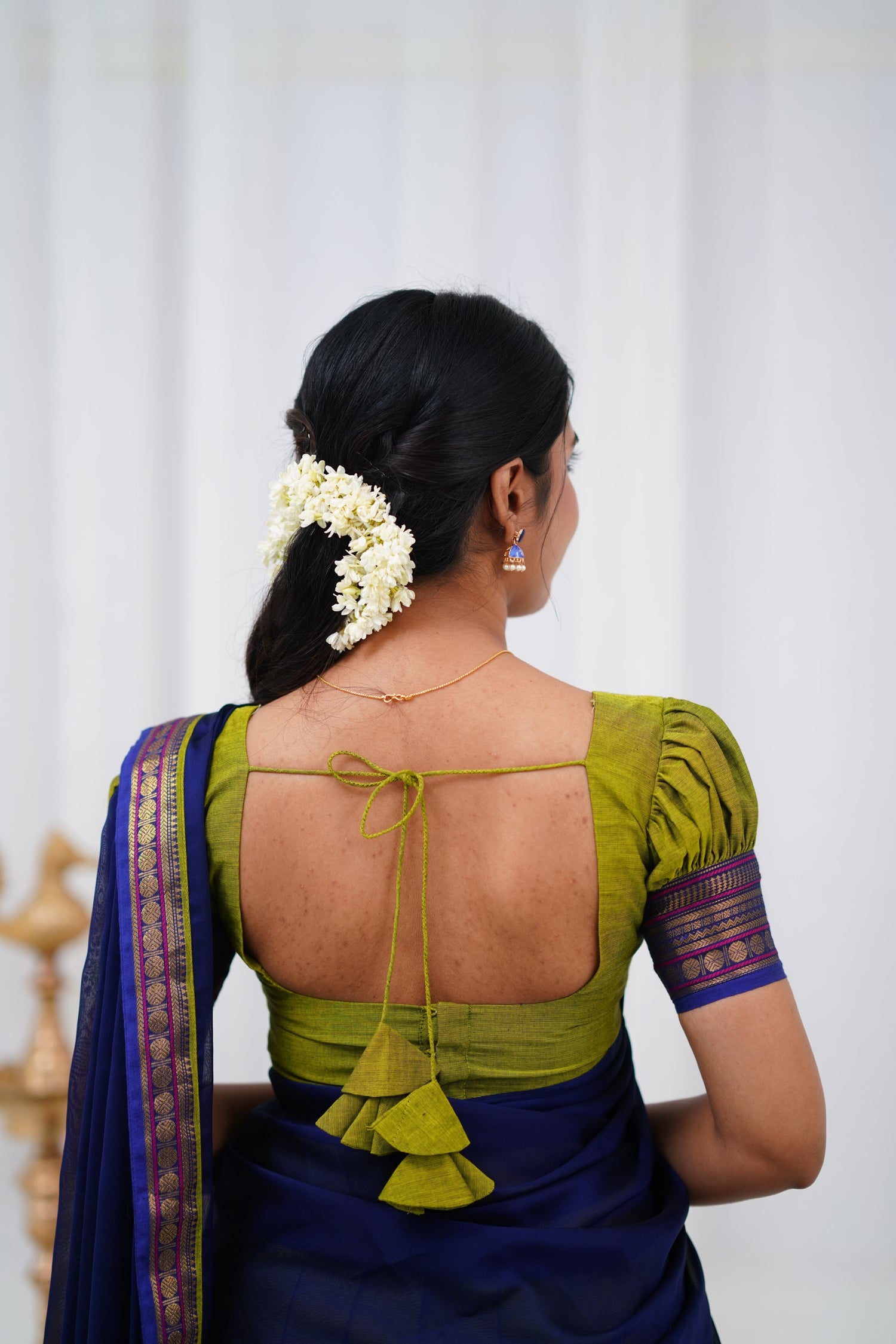 Padmaja - Light green and Blue Cotton Halfsaree