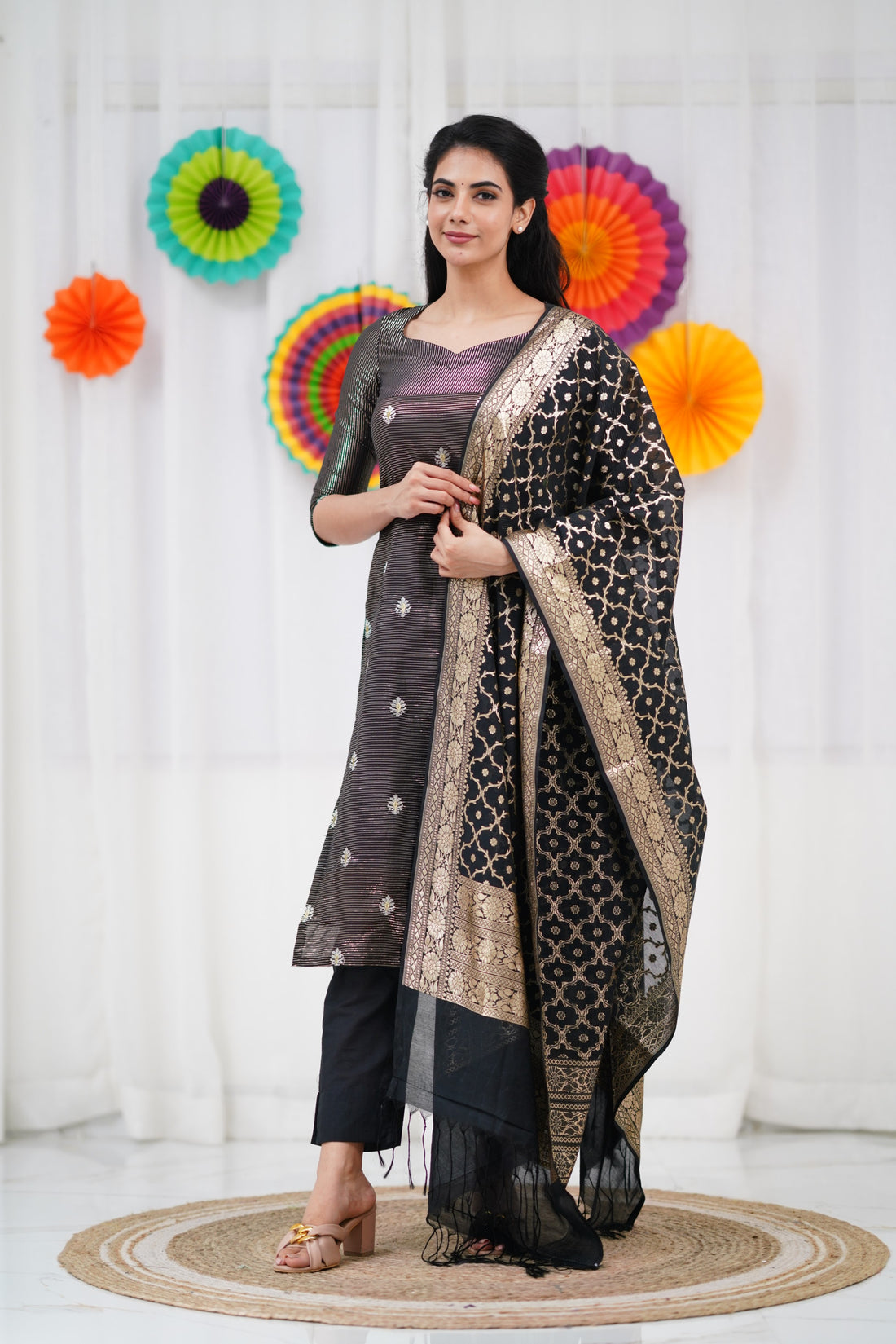 Bavana Banarasi Silk Cotton Salwar - Black