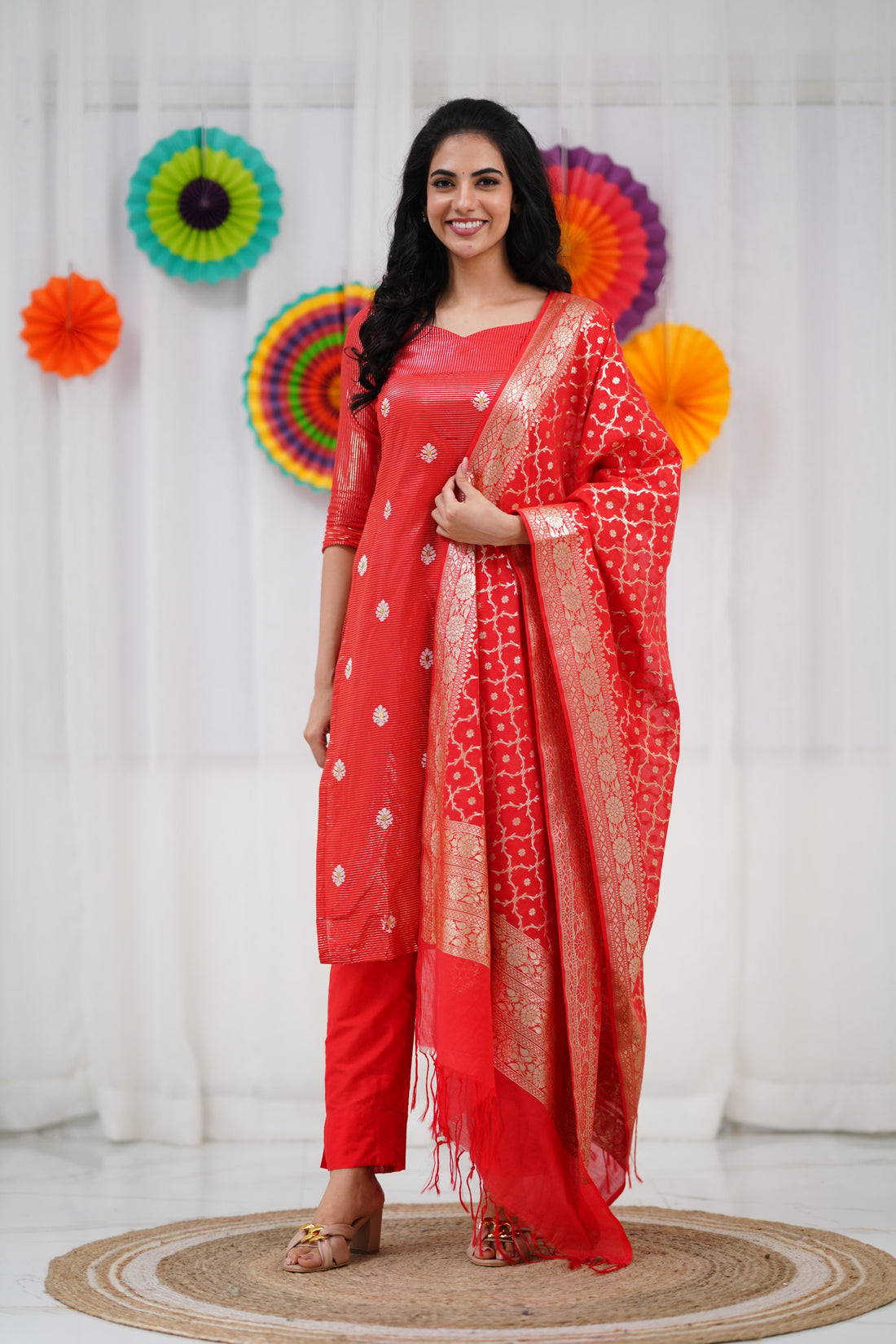 Bavana Banarasi Silk Cotton Salwar - Red