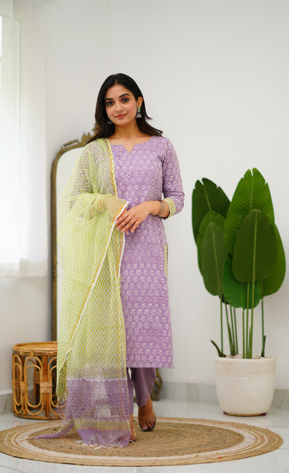 Meera Cotton Salwar - Lavender and Light Green