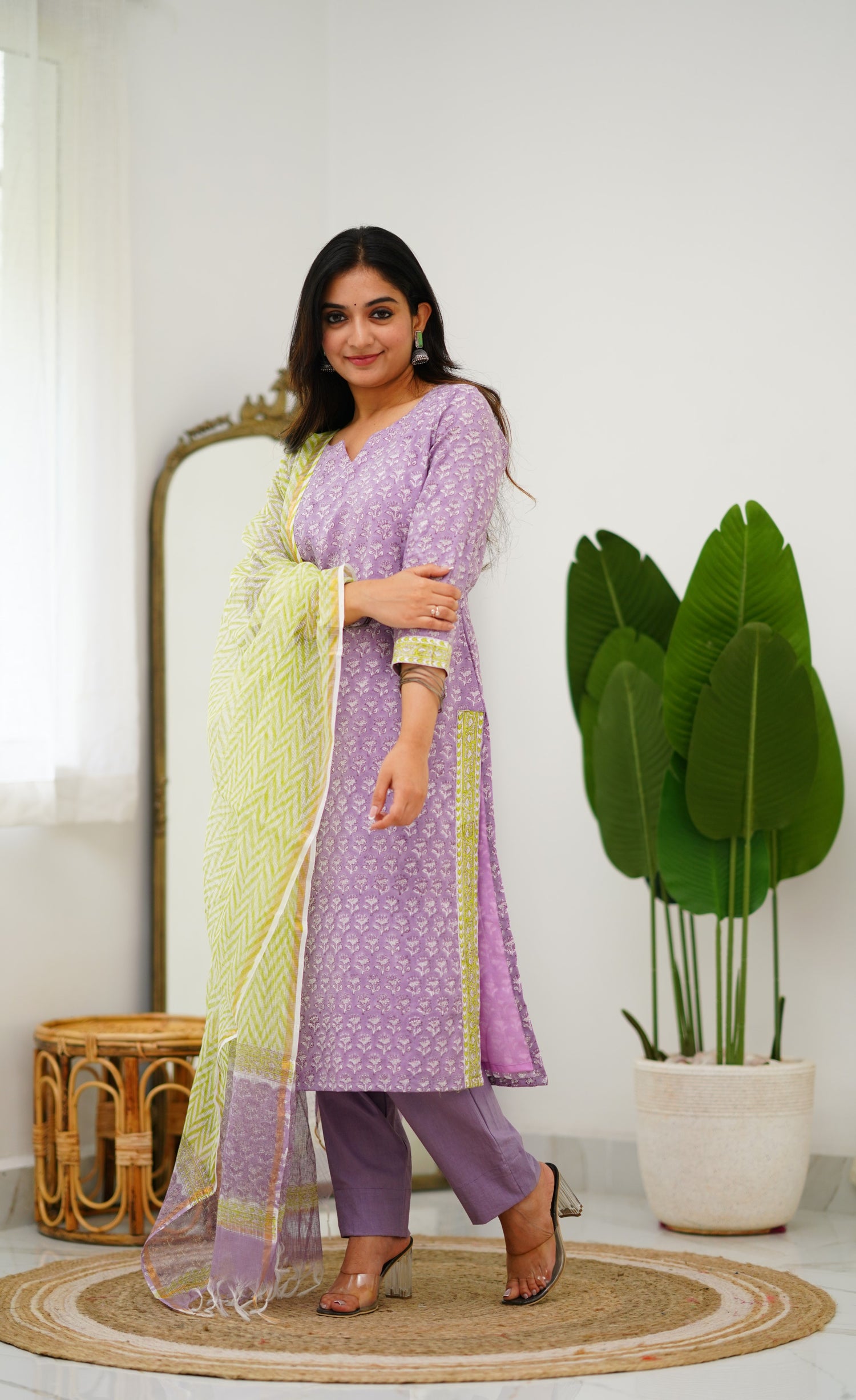 Meera Cotton Salwar - Lavender and Light Green