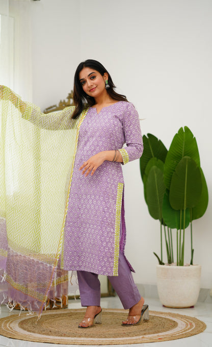 Meera Cotton Salwar - Lavender and Light Green