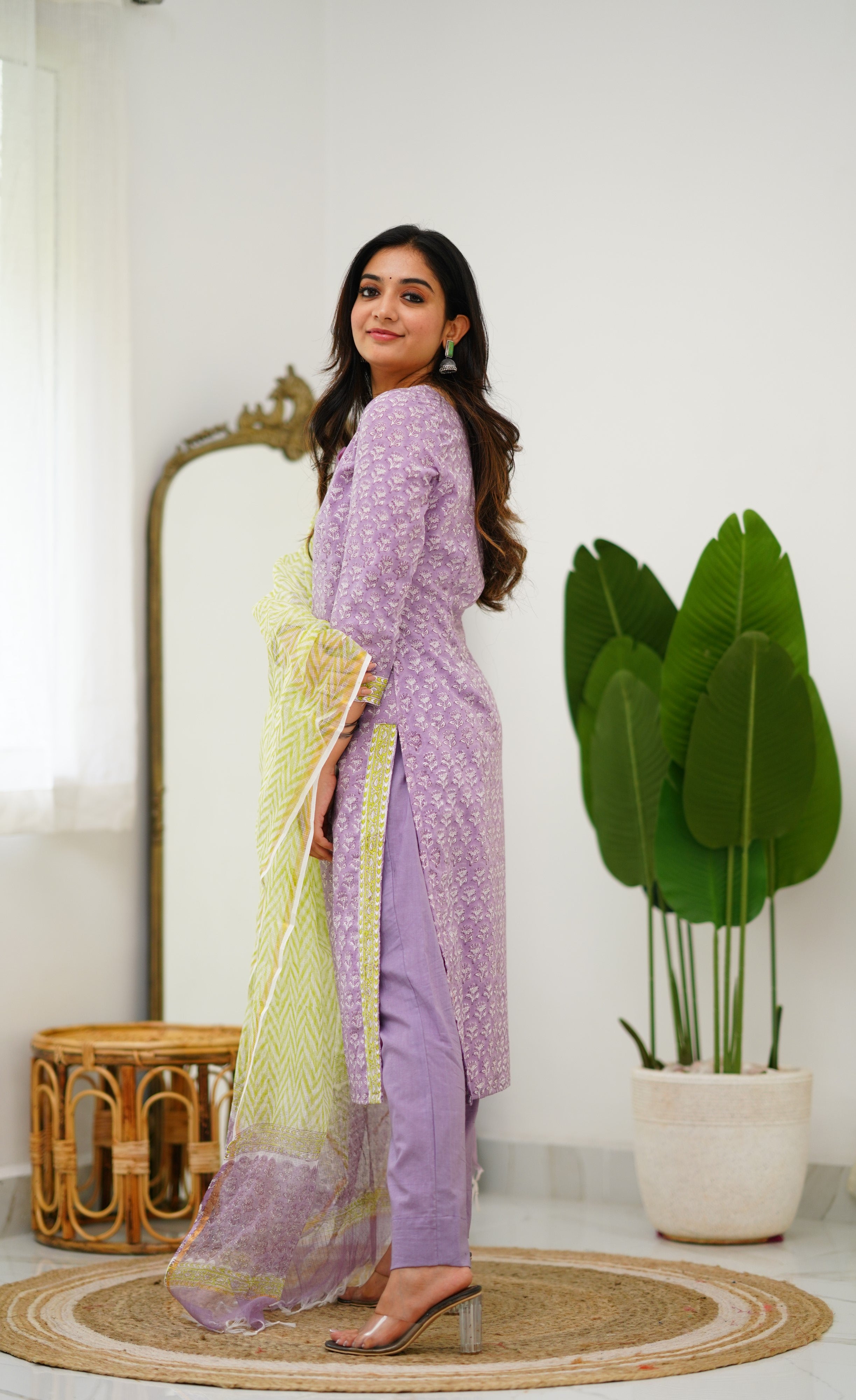 Meera Cotton Salwar - Lavender and Light Green