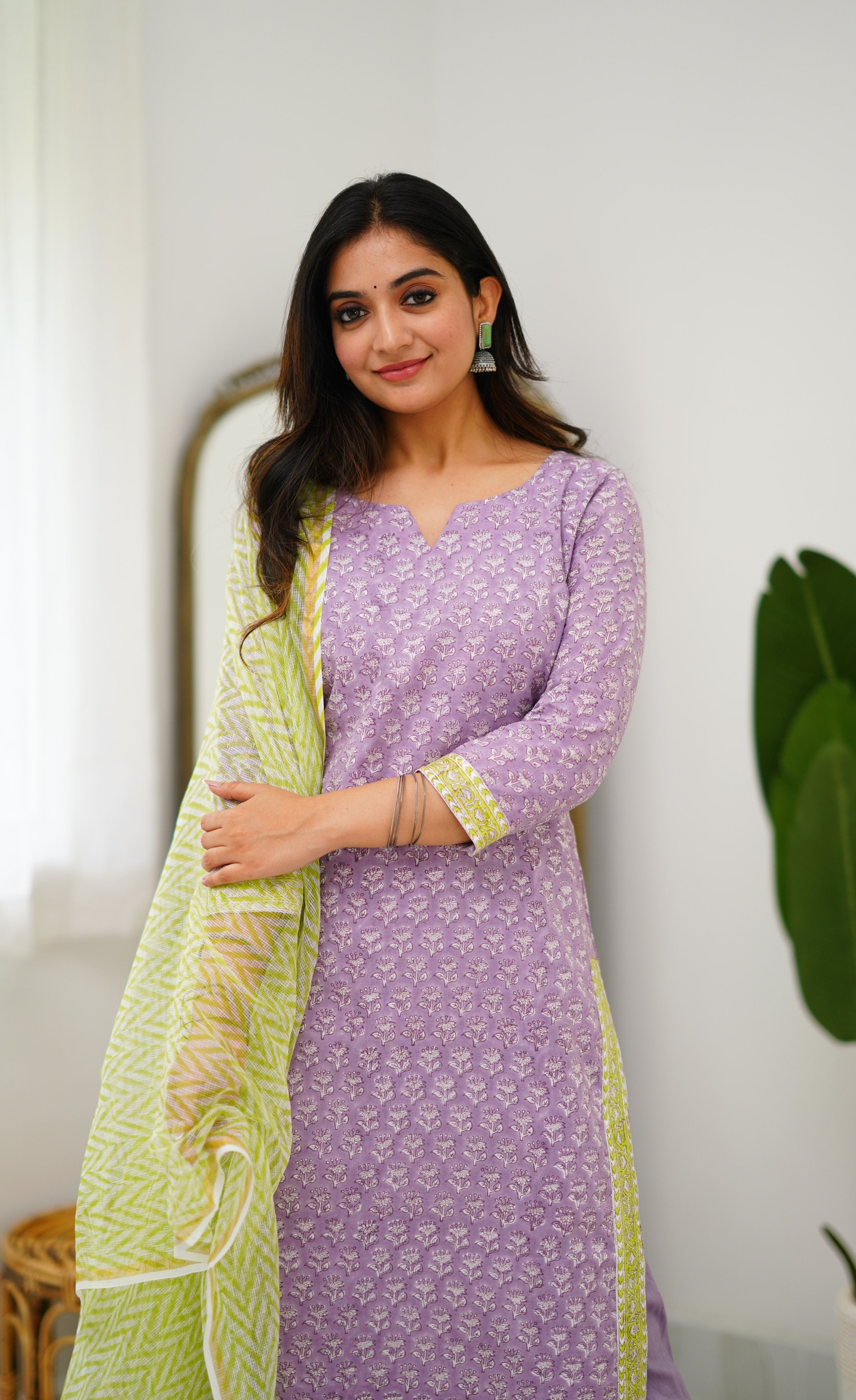 Meera Cotton Salwar - Lavender and Light Green