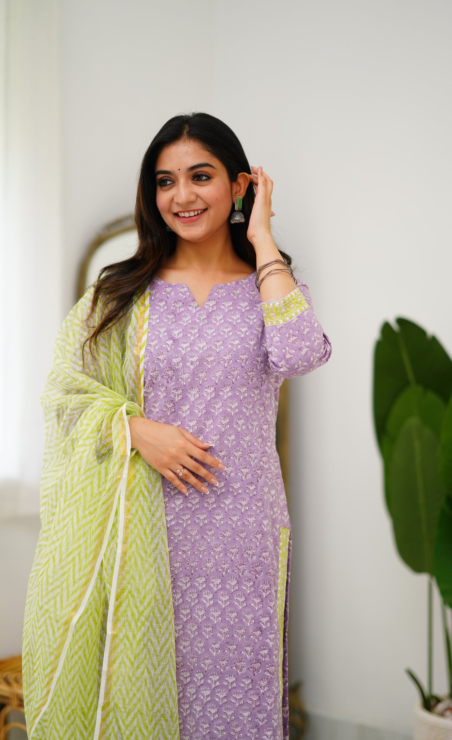 Meera Cotton Salwar - Lavender and Light Green