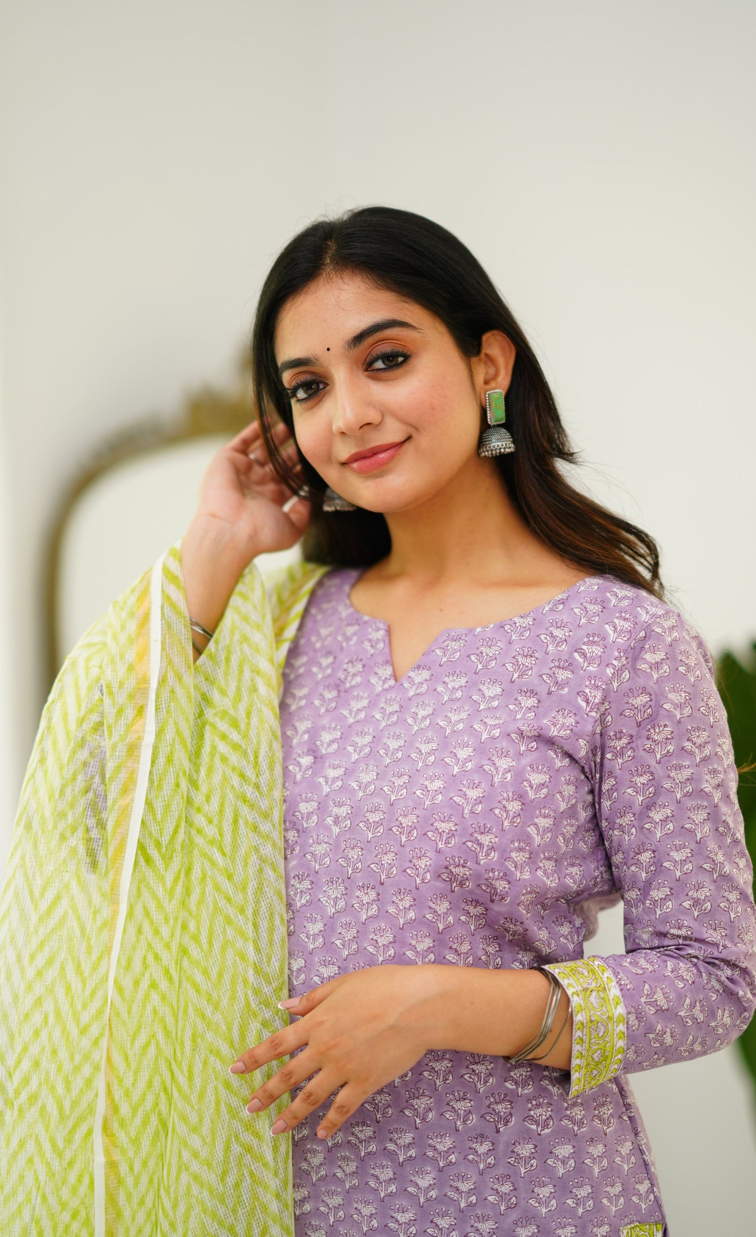 Meera Cotton Salwar - Lavender and Light Green