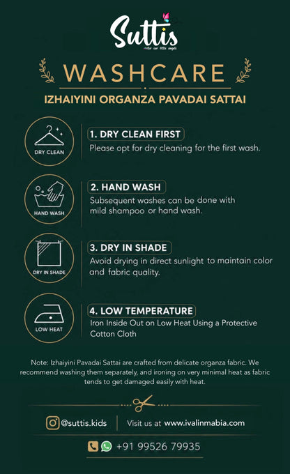 Organza Pavadai Sattai - Henna Yellow and Pinkish Red