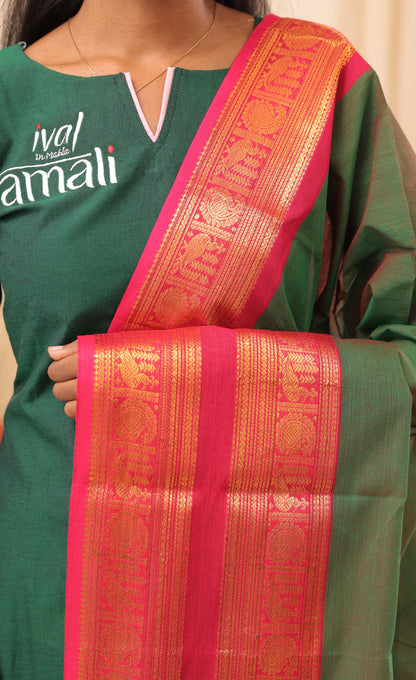 Deep Green With Pink Chettinad Cotton Dupatta