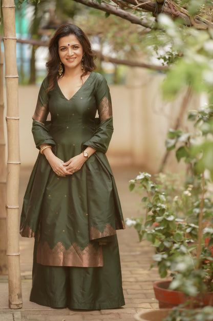 Sanvi Blended Silk Salwar - Bottle Green