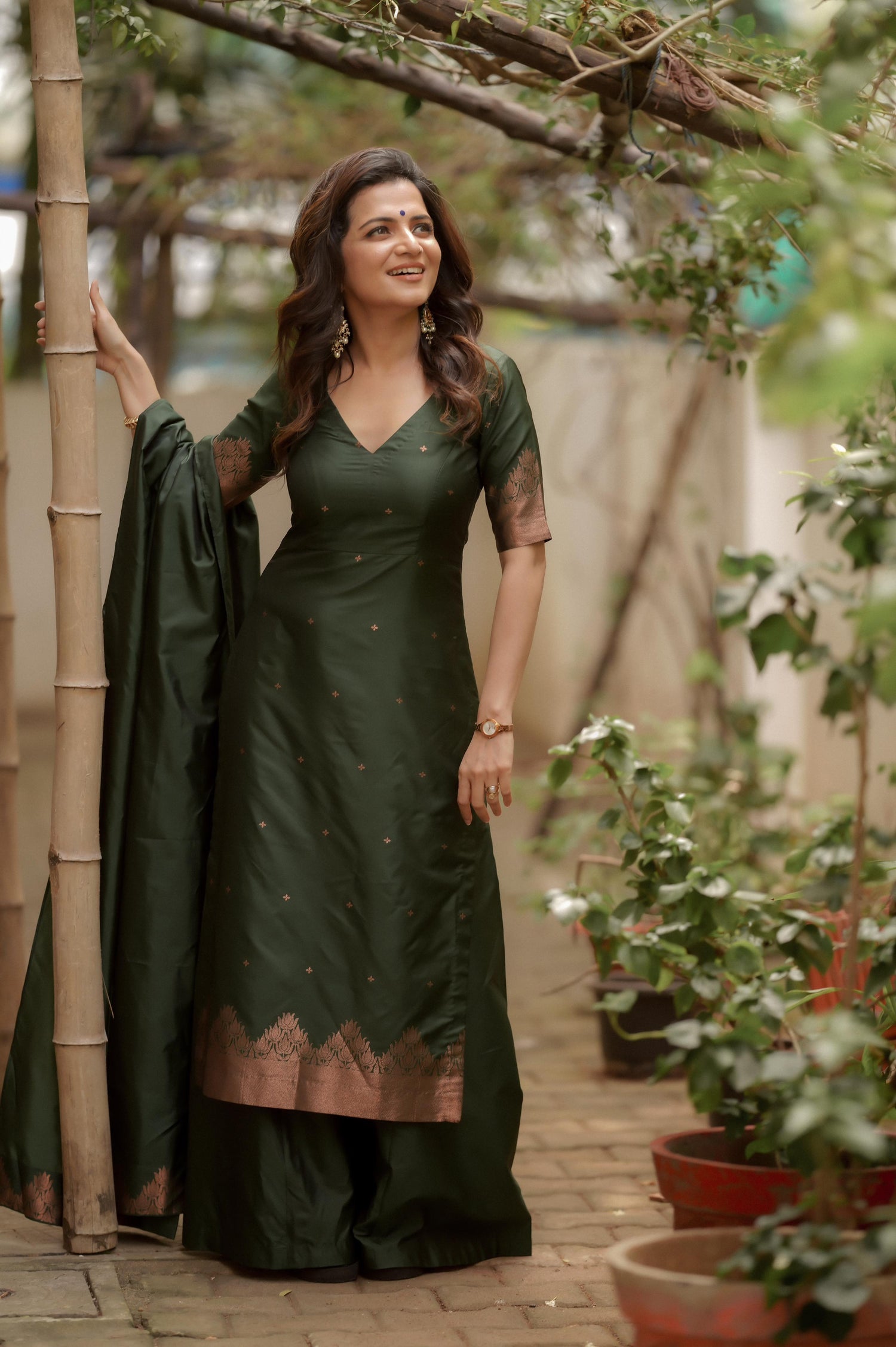 Sanvi Blended Silk Salwar - Bottle Green