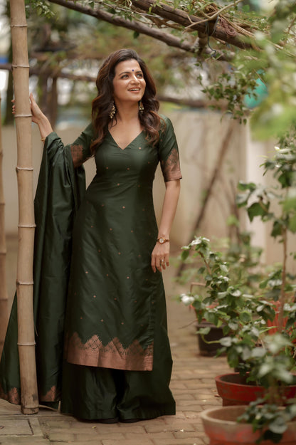 Sanvi Blended Silk Salwar - Bottle Green