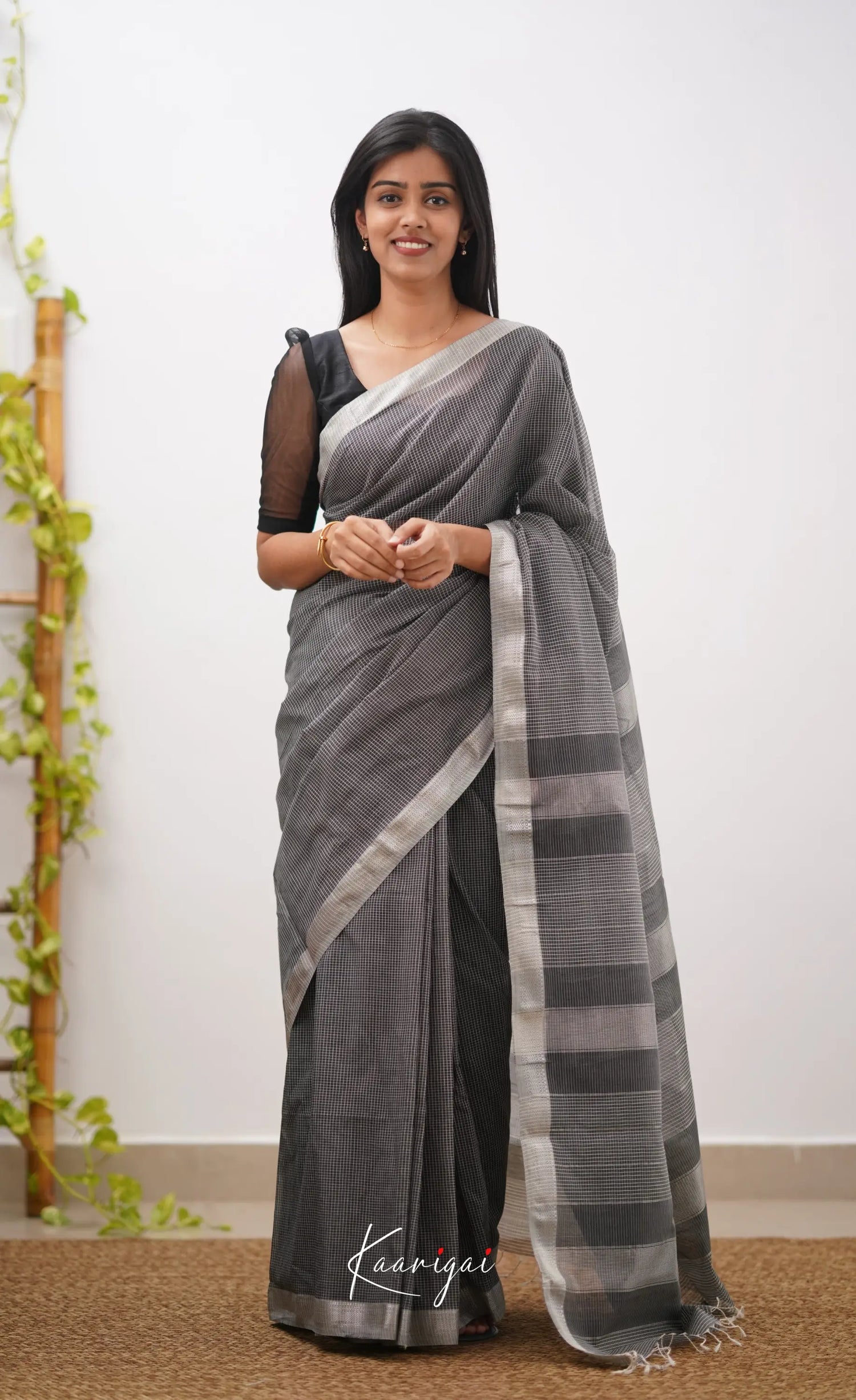 Aadrika- Black Pure Maheshwari Silk Cotton Saree Sarees