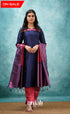 Aditi - Dark Blue And Red Semi Kanchipuram Silk Salwar Salwar