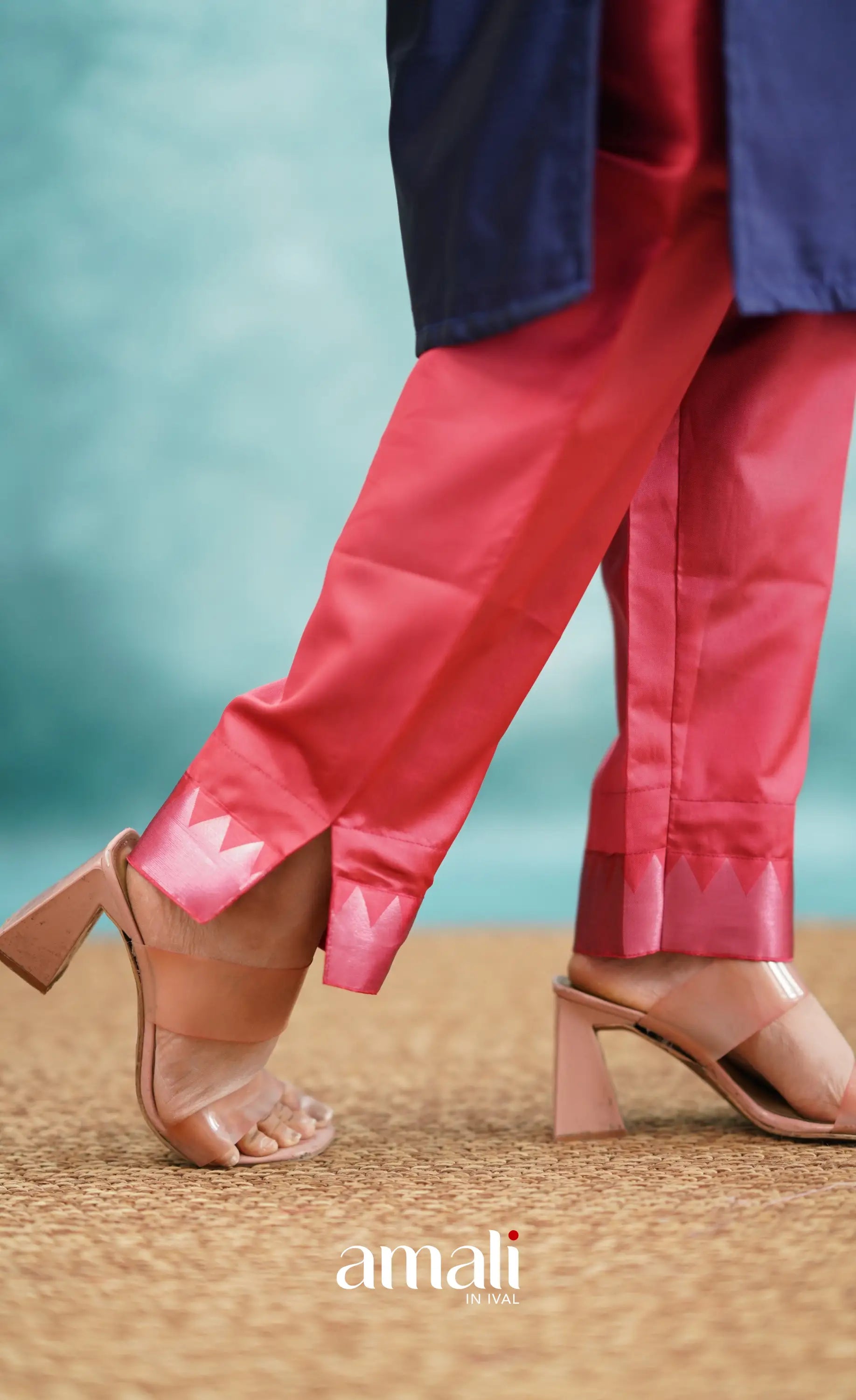 Aditi - Dark Blue And Red Semi Kanchipuram Silk Salwar Salwar