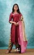 Aditi - Reddish Maroon And Beige Semi Kanchipuram Silk Salwar Salwar