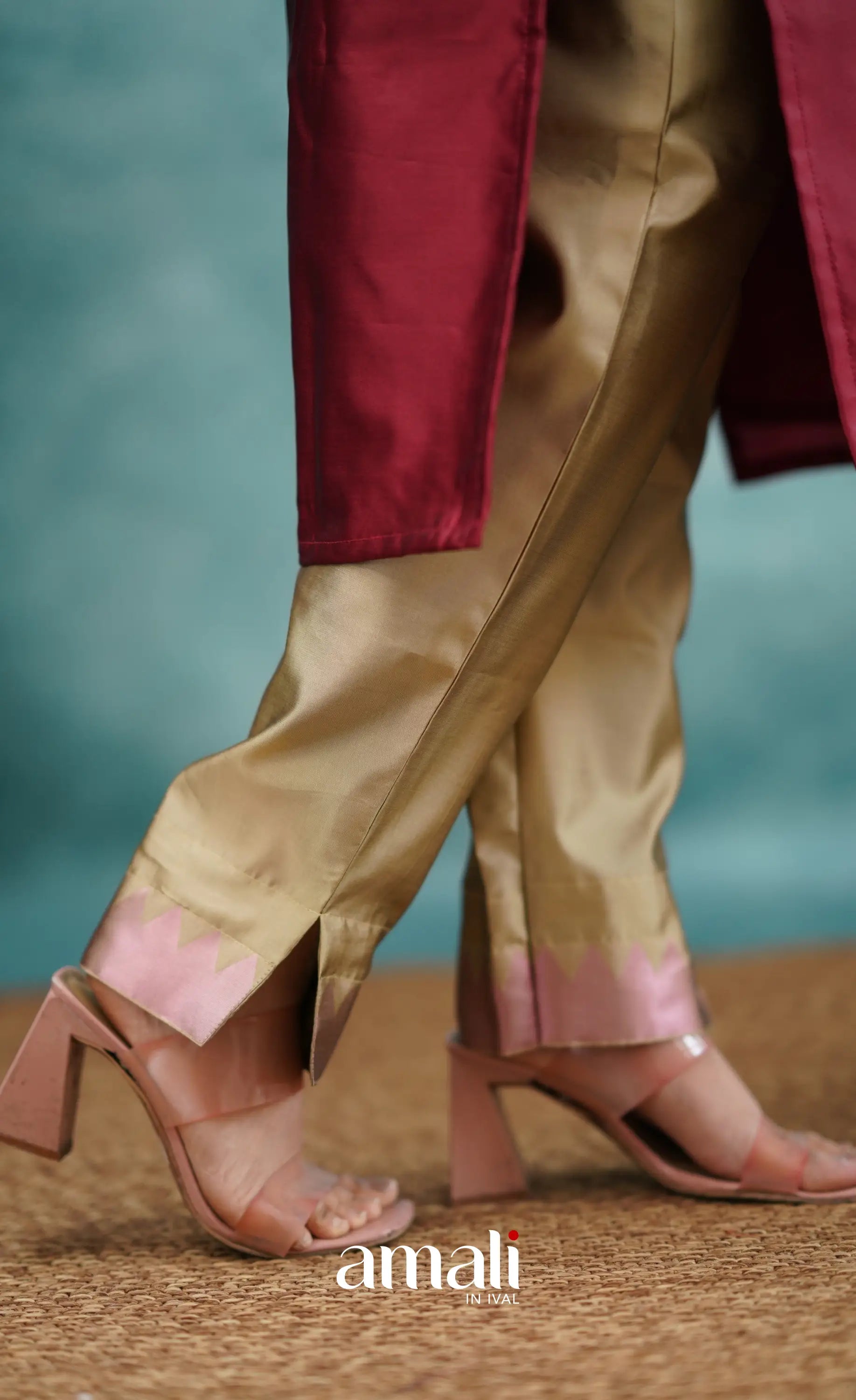 Aditi - Reddish Maroon And Beige Semi Kanchipuram Silk Salwar Salwar