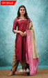 Aditi - Reddish Maroon And Beige Semi Kanchipuram Silk Salwar Salwar