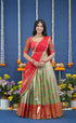 Amethyst Aari Handworked Bridal Lehenga - Light green and Red Half Sarees