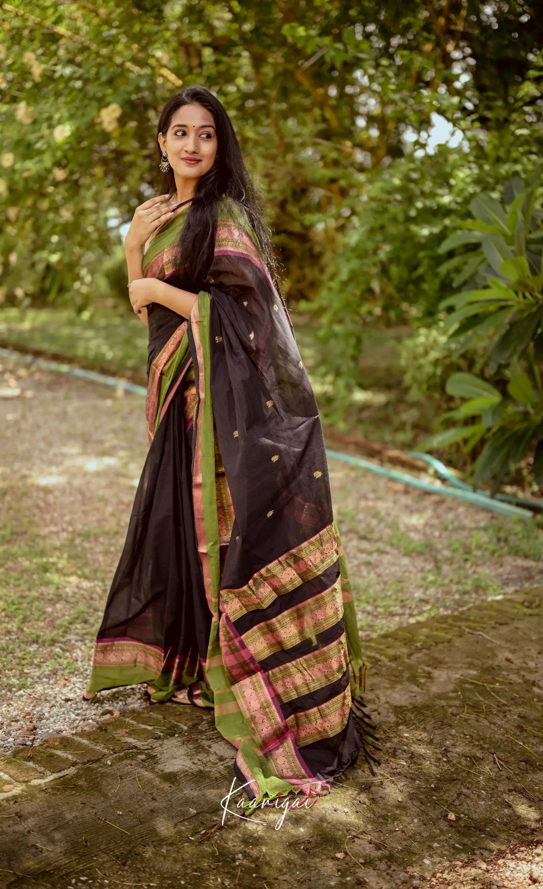 Annapakshi - Dark Brown And Light Green Kanchi Cotton Saree Sarees