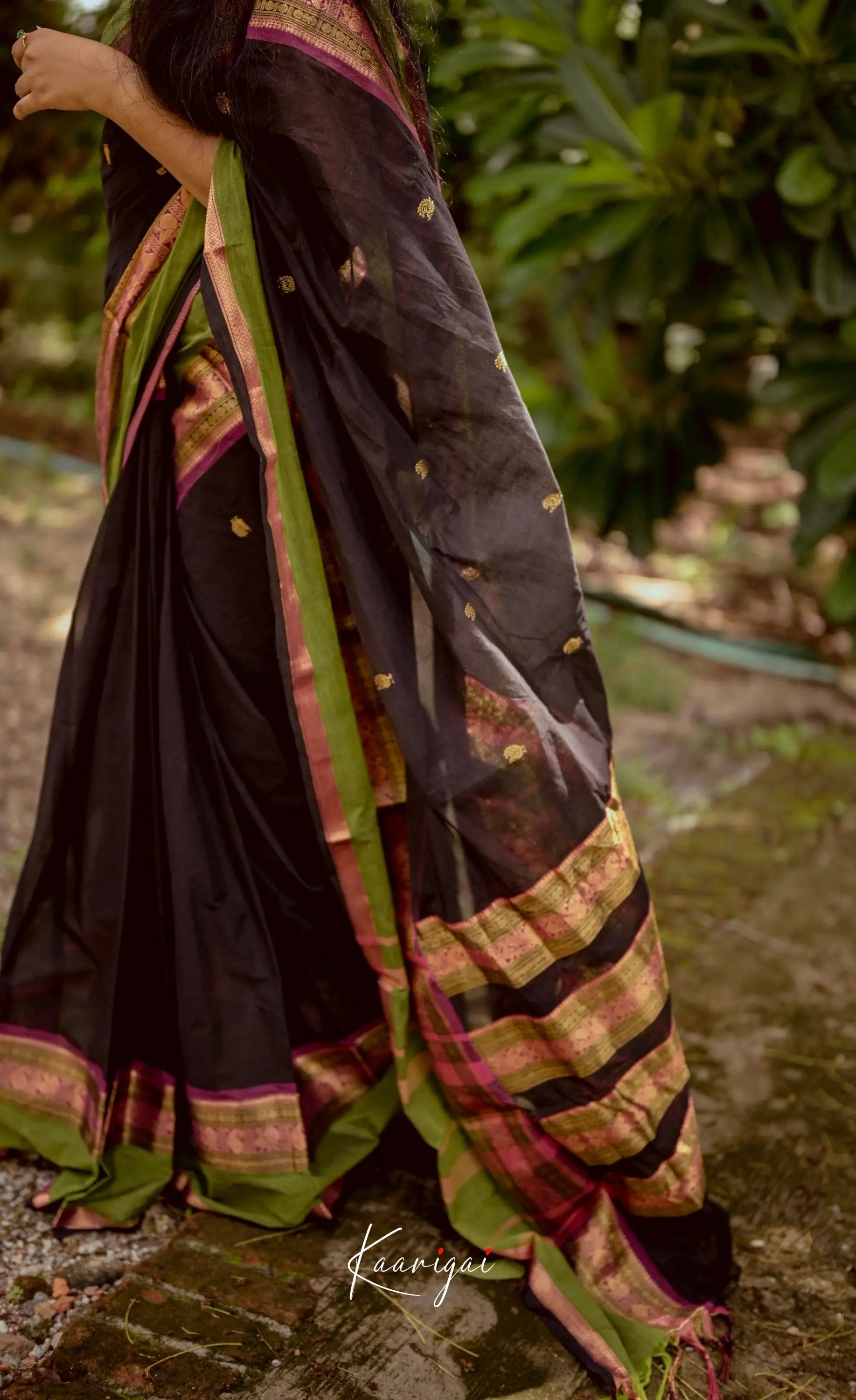 Annapakshi - Dark Brown And Light Green Kanchi Cotton Saree Sarees