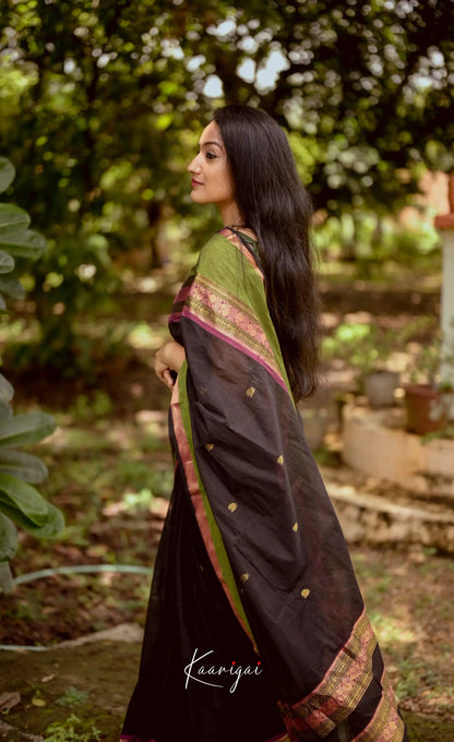 Annapakshi - Dark Brown And Light Green Kanchi Cotton Saree Sarees